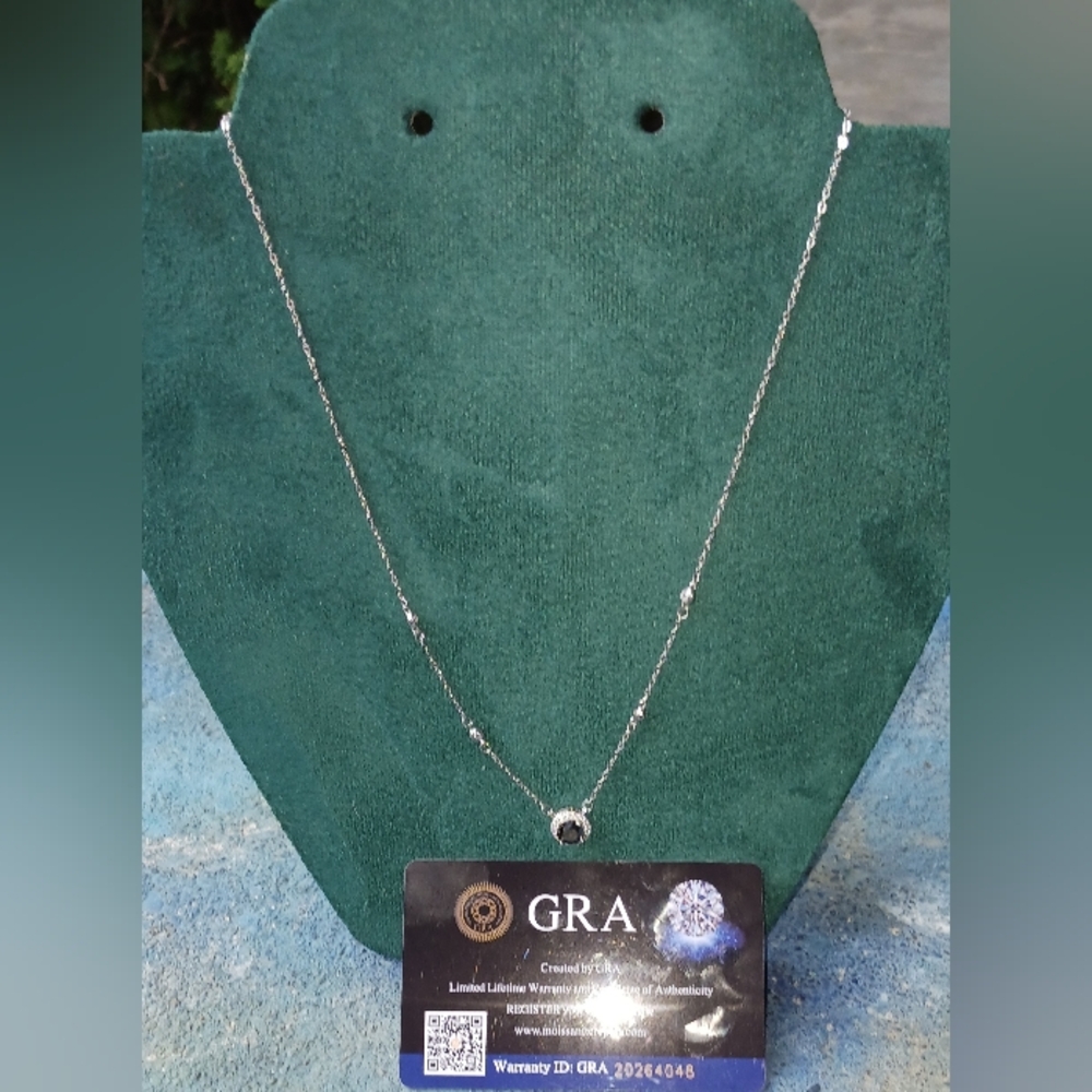 Black Moissanite 1 Carat Pendant On A 925 Sterling Silver Station Necklace